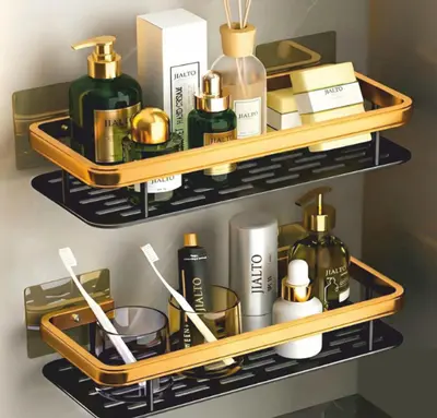 JIALTO 2-Piece Aluminum Wall-Mounted Bathroom Organizer (Gold)