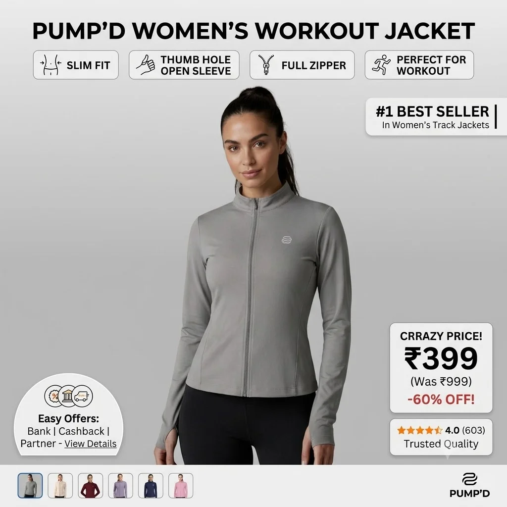 PUMP'D Women's Slim Fit Sports Jacket with Thumb Hole Sleeves