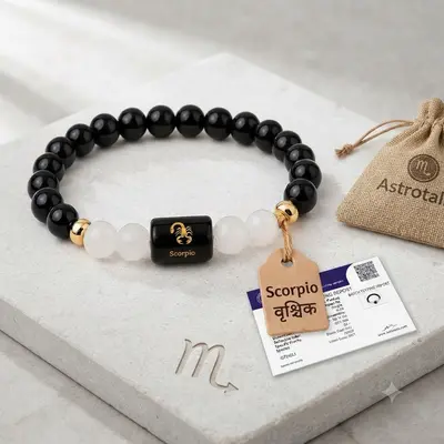 Astrotalk Scorpio Crystal Bracelet in Black Obsidian and Milky Quartz