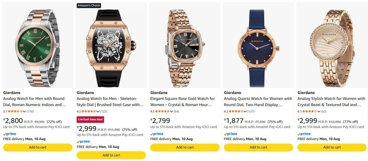 Upto 82% Off On Giordano Watches