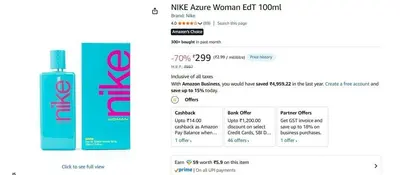 NIKE Azure Woman EdT 100ml @ ₹299
