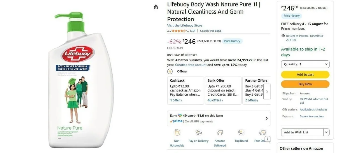 Lifebuoy Body Wash 1L @ ₹246.