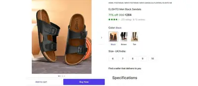 Men's Black Sandals @ ₹284