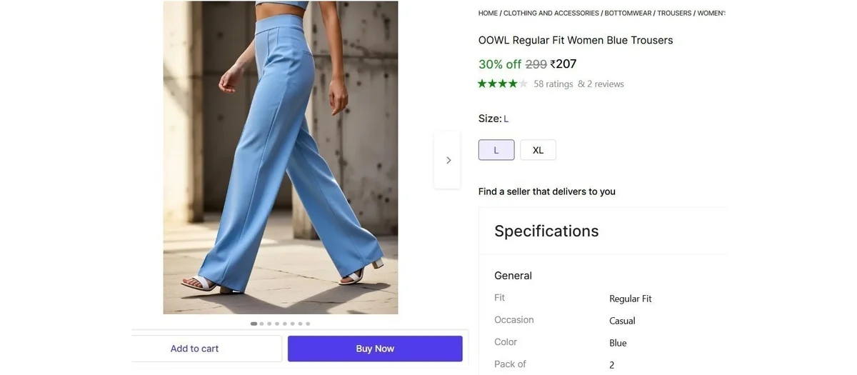 Regular Fit Women Blue Trousers @ ₹207