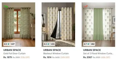 Myntra | Urban Space Premium Cotton Curtain Sets @ min 40% Off