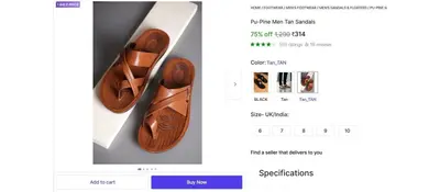 Men's Tan Sandals @ ₹314