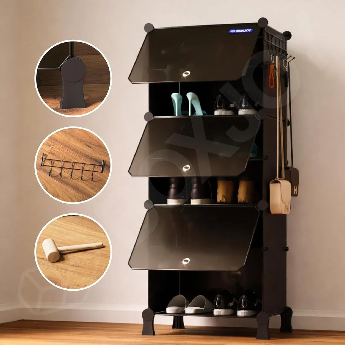 ️ 6 Shelf Black Shoe Rack with 3 Doors at ₹1349