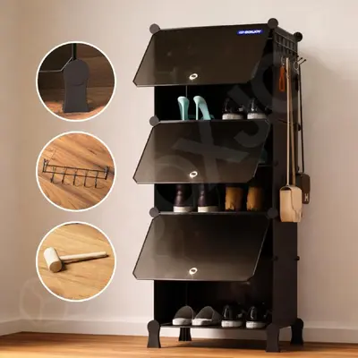 ️ 6 Shelf Black Shoe Rack with 3 Doors at ₹1349