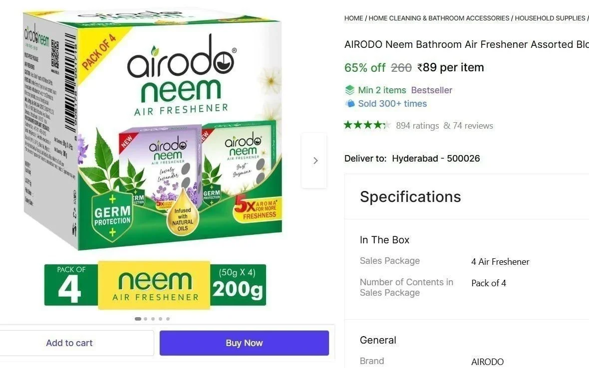 Neem Bathroom Air Freshener Pack of 4 @ ₹89