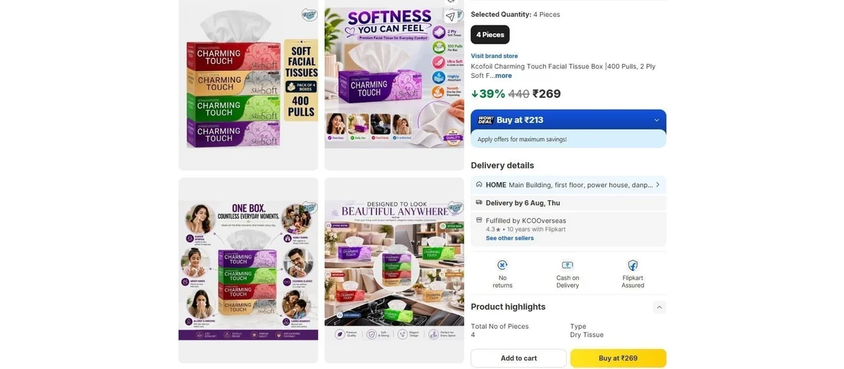 Premium Facial Tissue Paper (Pack of 4) @ ₹269