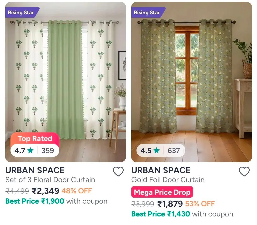Myntra | Urban Space Premium Cotton Curtain Sets @ min 40% Off