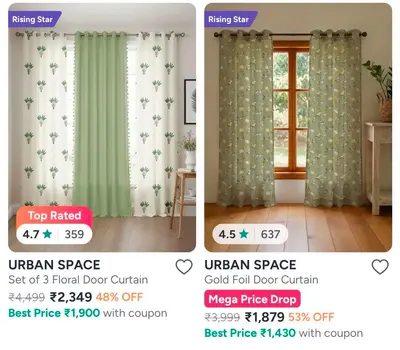 Myntra | Urban Space Premium Cotton Curtain Sets @ min 40% Off