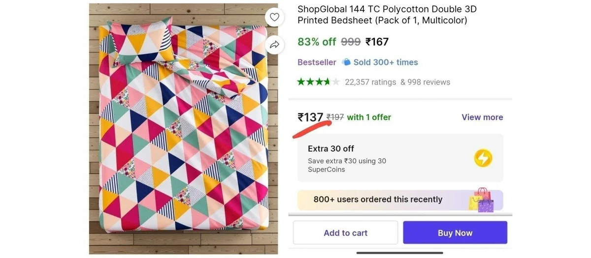Double Bedsheet with Pillow cover