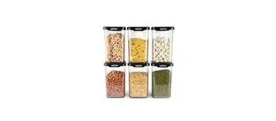 MILTON Square Premium Containers for Kitchen Storage Set of 6 (1100 ml each) Food Grade, BPA Free I Stackable, Transparent I Durable, Multi-purpose, Space Saving, Black
