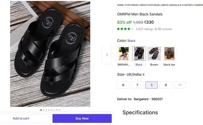 Men Black Sandals @ ₹330