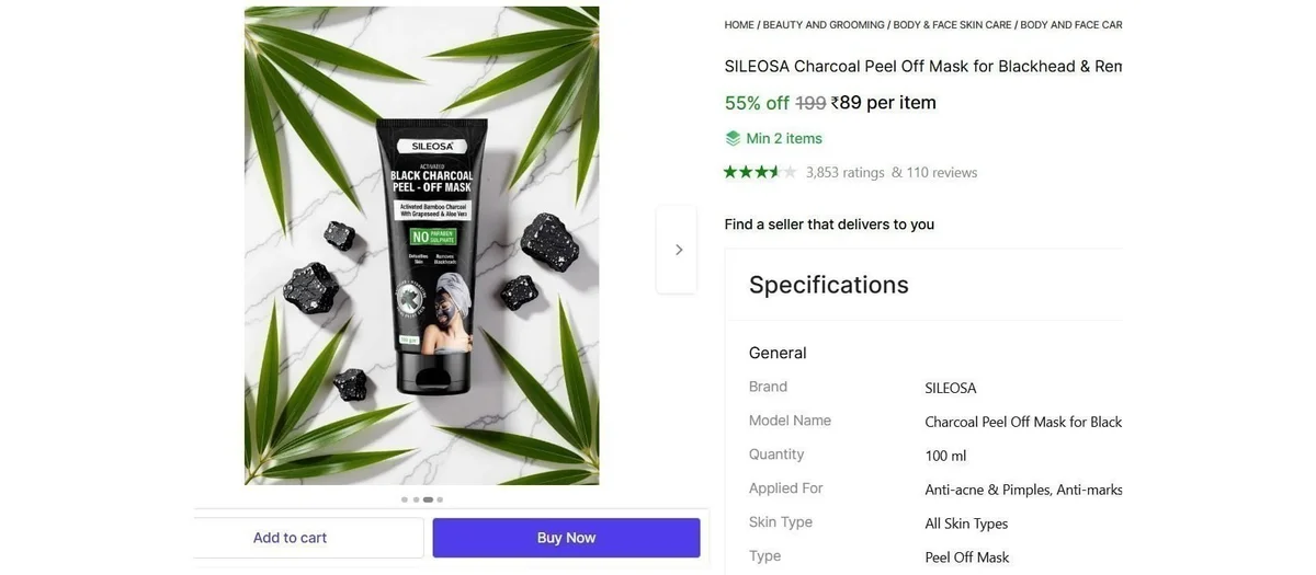SILEOSA Charcoal Peel Off Mask @ ₹89