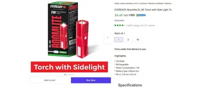 EVEREADY Torch with Side Light @ ₹160