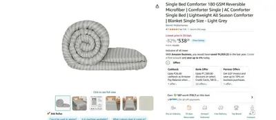 AC Single Bed Comforter @ ₹538