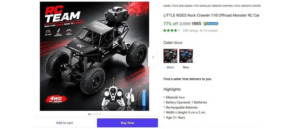 Offroad Monster RC Car with Smoke Function @ ₹665