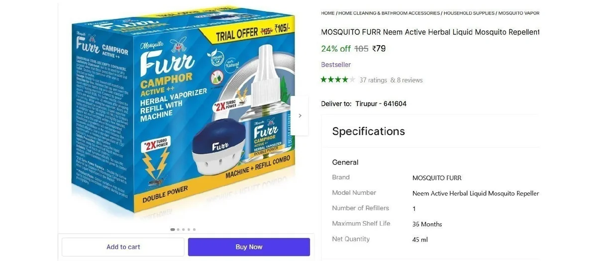 Mosquito Repellent 1 Machine+1 Refill Vaporiser Combo @ ₹79