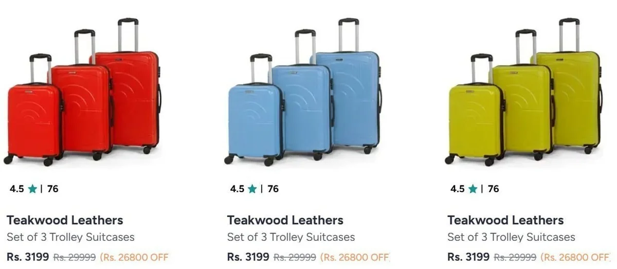 Teakwood Leathers Set Of 3 Suitcase @ ₹3199.