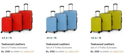 Teakwood Leathers Set Of 3 Suitcase @ ₹3199.