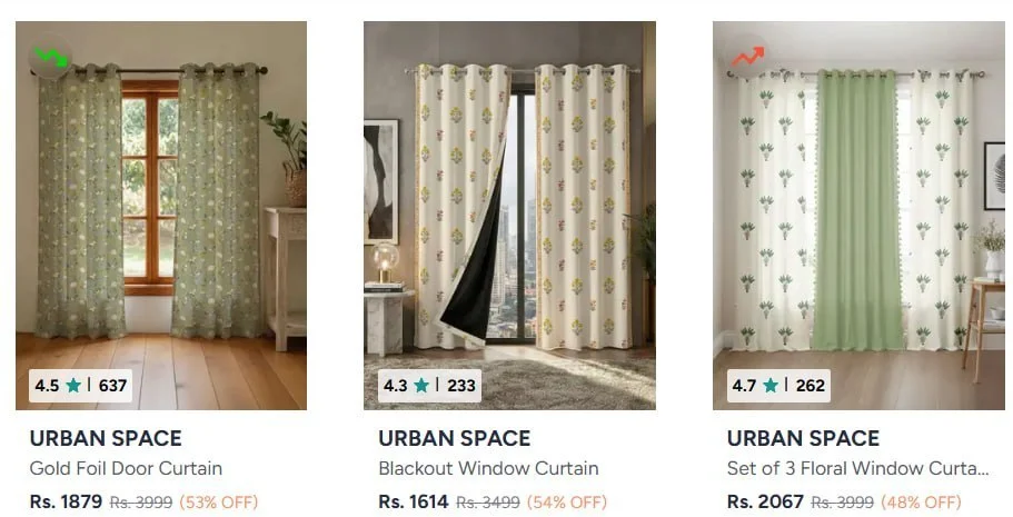 Myntra | Urban Space Premium Cotton Curtain Sets @ min 40% Off
