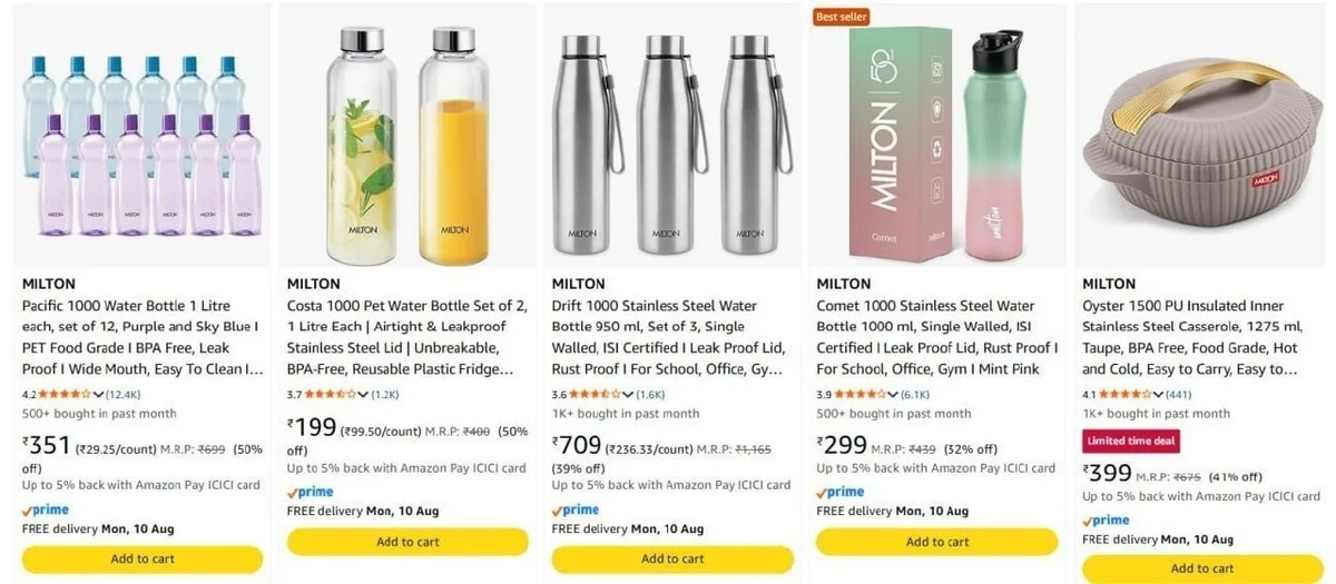 Upto 67% Off On Milton Products.