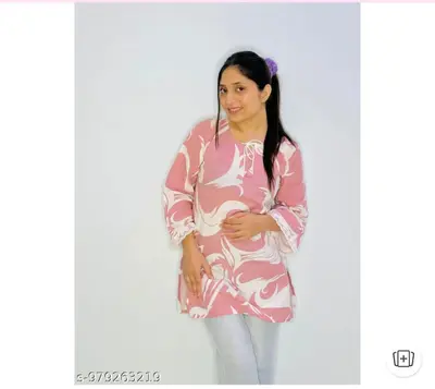Soft Pink Printed Tunic short kurti